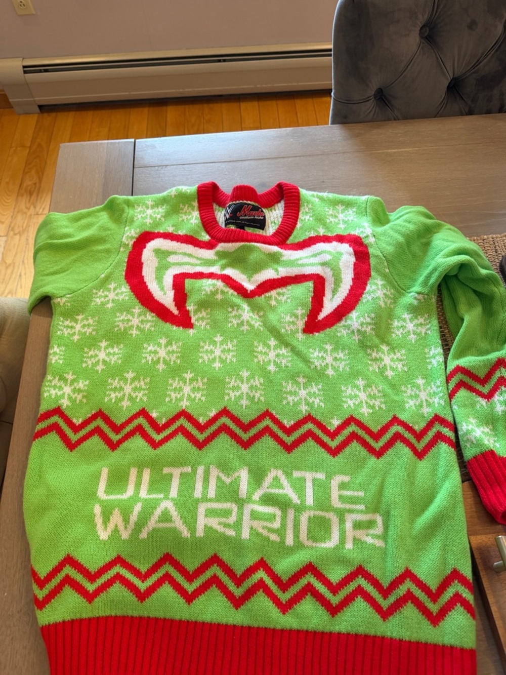 WWE Ultimate Warrior Green Red Holiday Crewneck Sweater